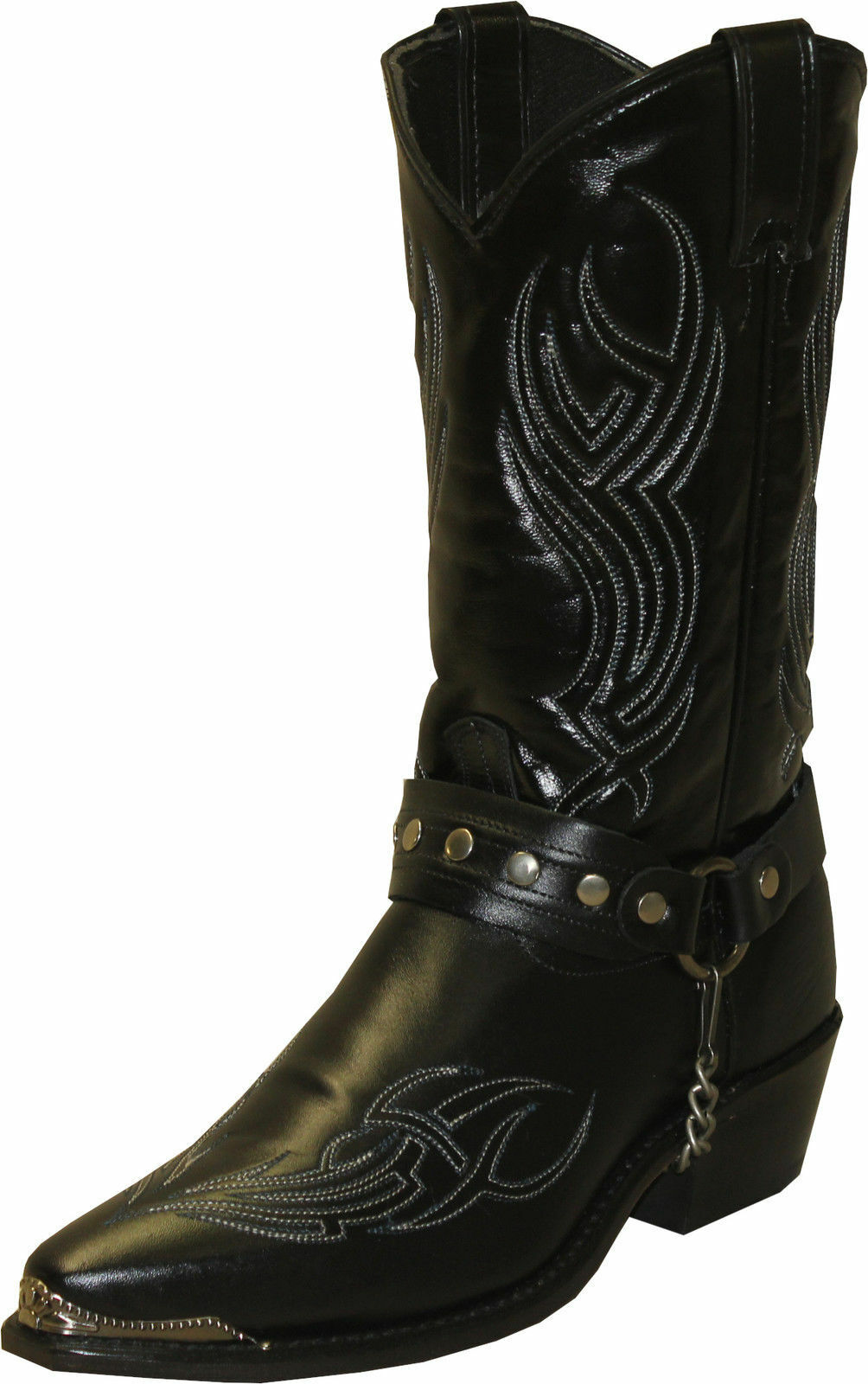 Men's Sage Black Cowhide Cowboy Boots with Harness 3010