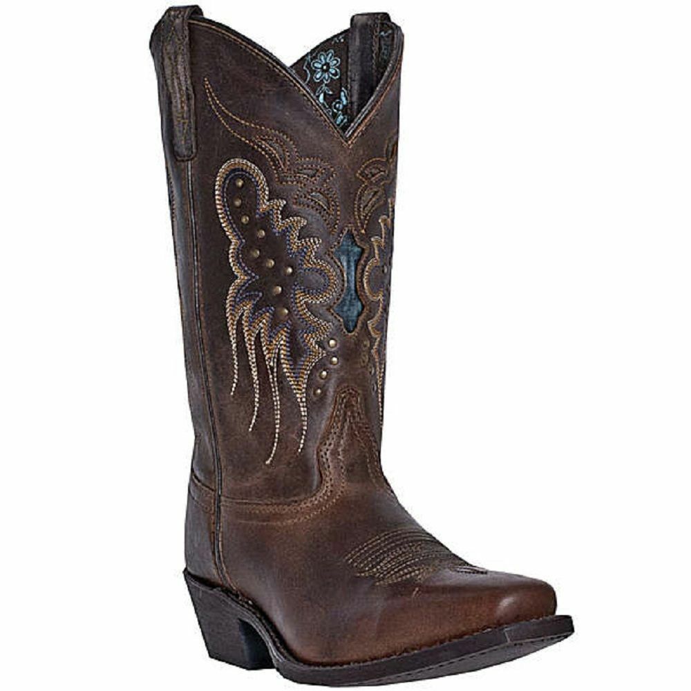 Laredo Western Boots Womens Cora Snip Toe Leather Brown Blue 52034