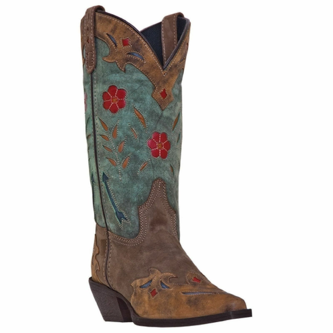 LAREDO WOMENS MISS KATE BROWN/TURQUOISE FLORAL WESTERN BOOTS (52138)