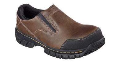 Skechers Men's Hartan Dk Brown Leather Memory Foam Work Shoe Steel Toe 77066/DKB