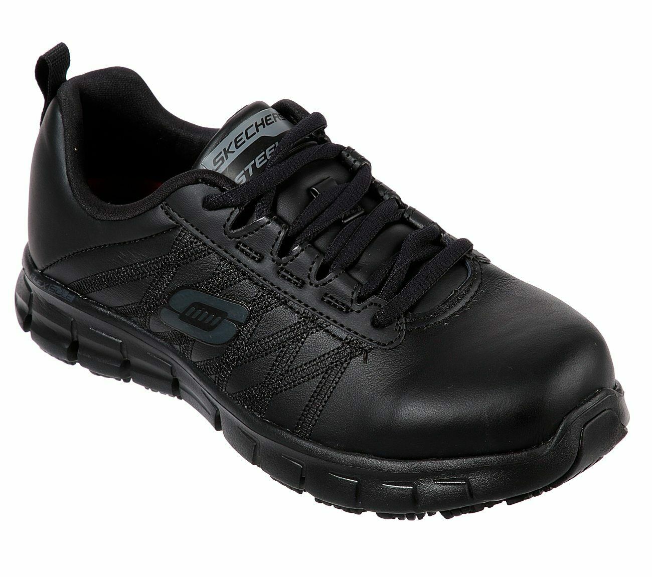 Women's Skechers Martley Black Steel Toe Work Shoes 77242 Women's Skechers Martley Black Steel Toe Work Shoes 77242