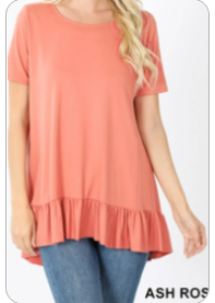 Short Sleeve Round Neck Ruffle Bottom Shirt-  (BB)