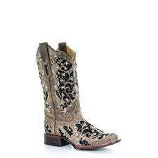 Corral Womens Black Sequin Inlay Cowboy Square Toe Boots A3648