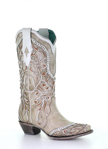 Ladies Corral White Overlay W/ Embroidery Western Boots (A3837)