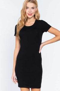 Short Sleeve Basic V Neck Dress