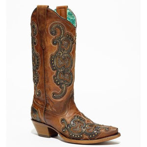 Corral Women's Honey Overlay Studs Snip Toe Boot E1508