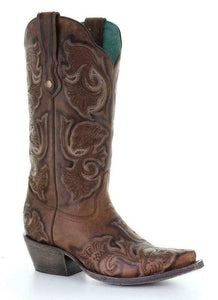 Women's Corral Whiskey Floral Embroidery Boots Snip Toe G1509