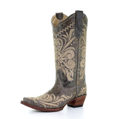 Circle G by Corral Ladies Distressed Filigree Boots (Green/Beige-L5407)