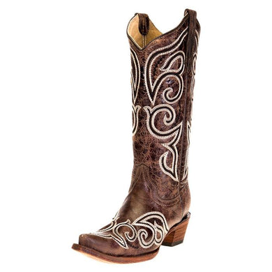 Circle G by Corral Women's Embroidered Boot (Brown/White/Black-L5535)