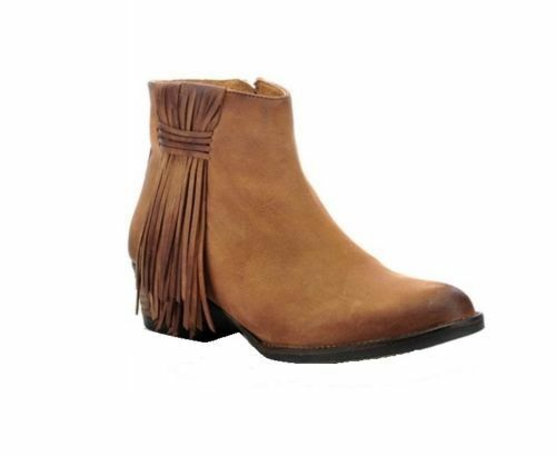 Corral Ladies Round Toe Tan Side Fringe Shortie Western Ankle Boots Q0007