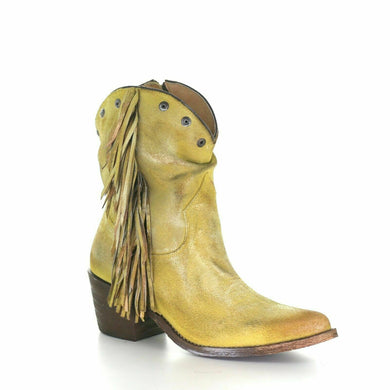 Circle G by Corral Women's Studs & Fringes Ankle Boot w/ Zipper (Yellow-Q0168)