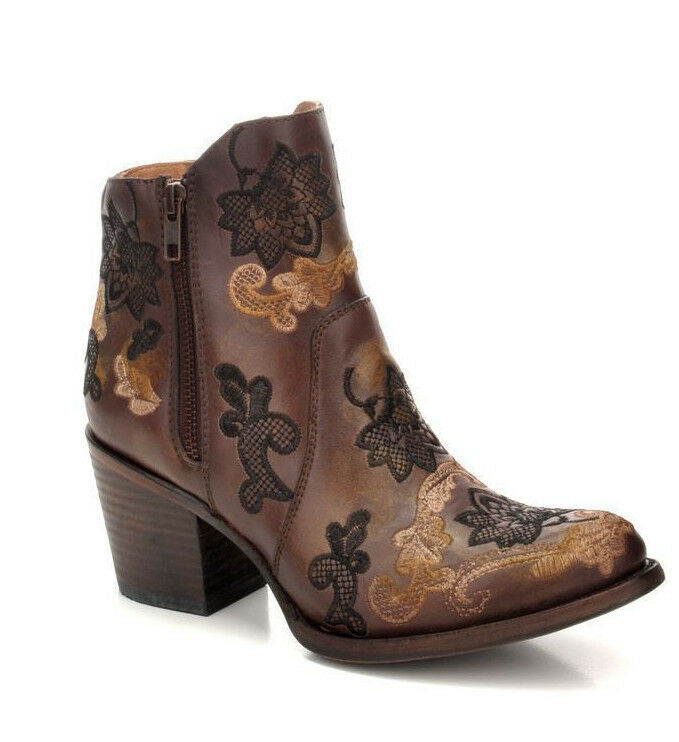 Corral Women's Leather Round Toe Western Booties Embroidery C3272