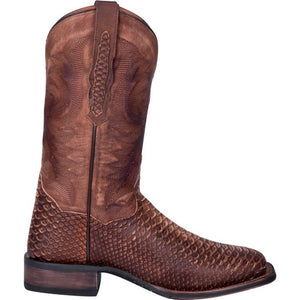 Mens Dan Post Saddle Faux Python Wide Sq Toe Brown DP4526